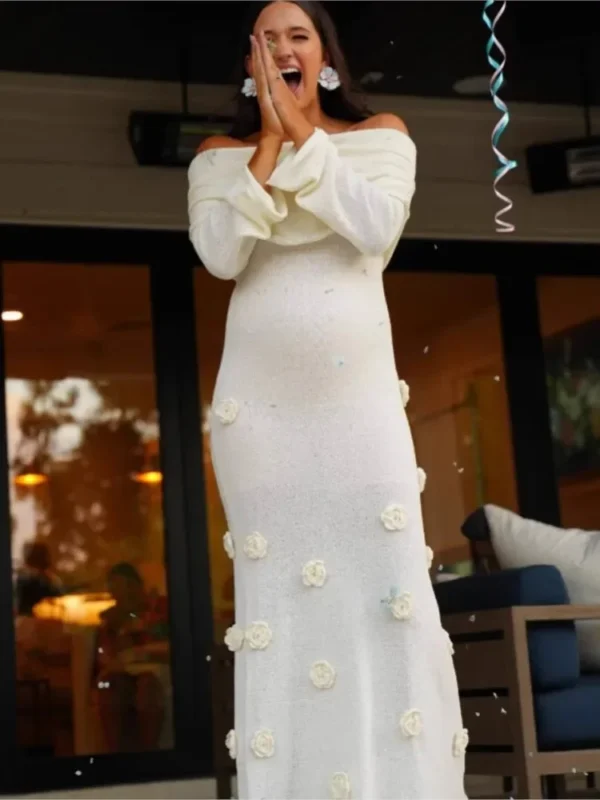 Off Shoulder Knitted Maxi Dress Elegant Floral Beach Party Gown