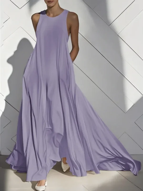 Urban Solid Color Sleeveless Maxi Dress With Pockets For Summer Party - Image 7