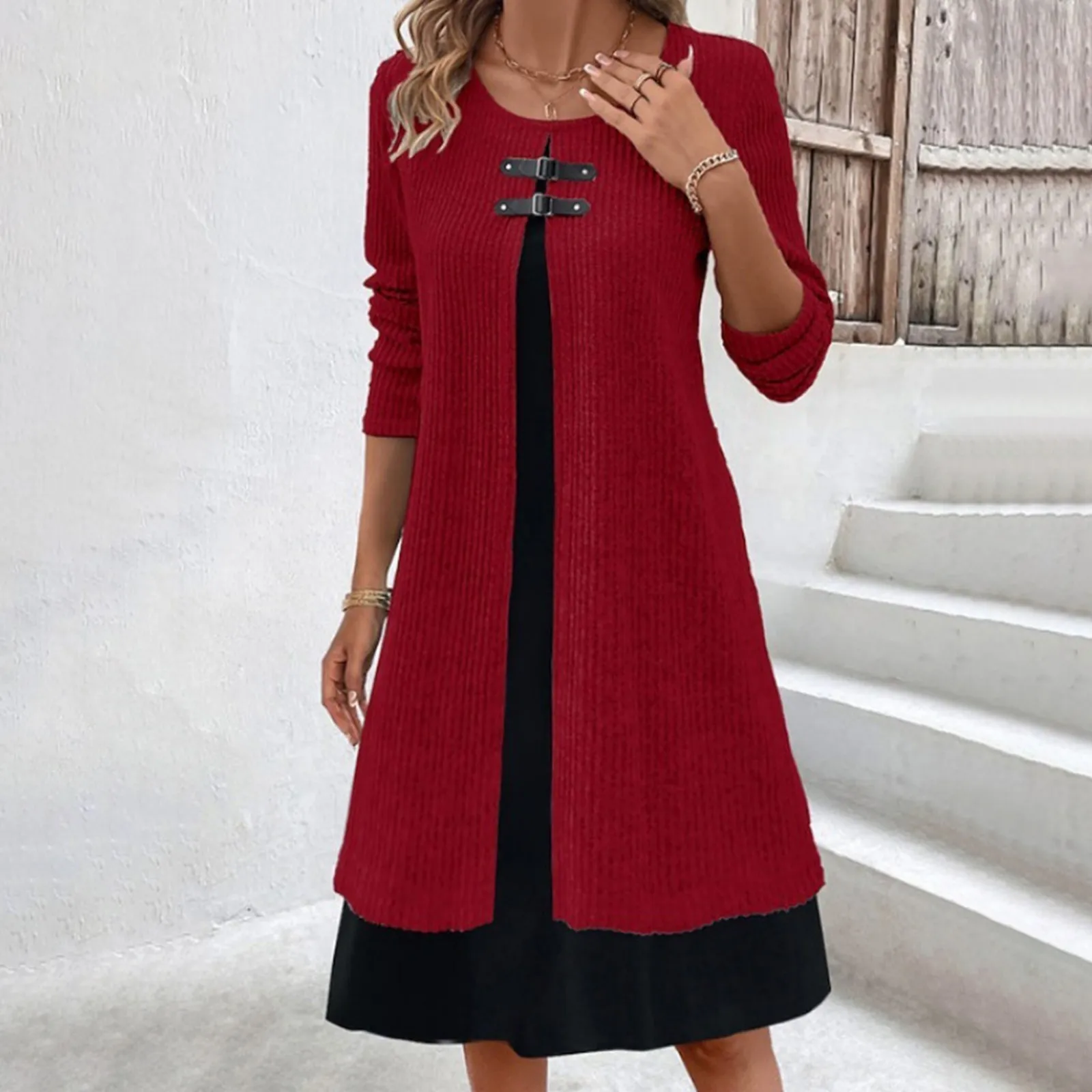 Women's Knitted Sweater Dress Set Long Sleeve Casual Fashion Outfit