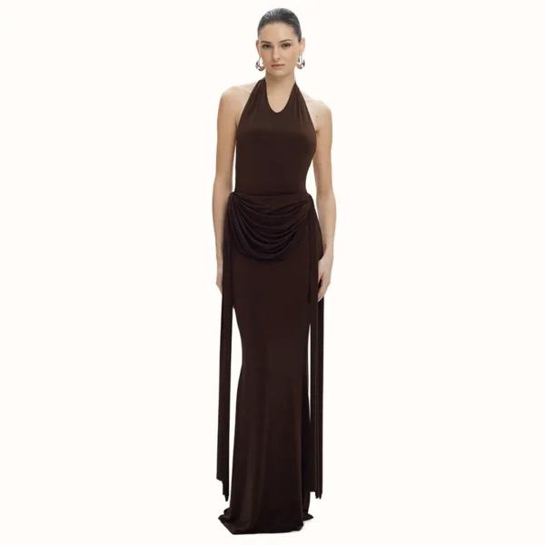 Elegant Blue Halter Backless Maxi Dress For Summer Parties Wear - Image 8