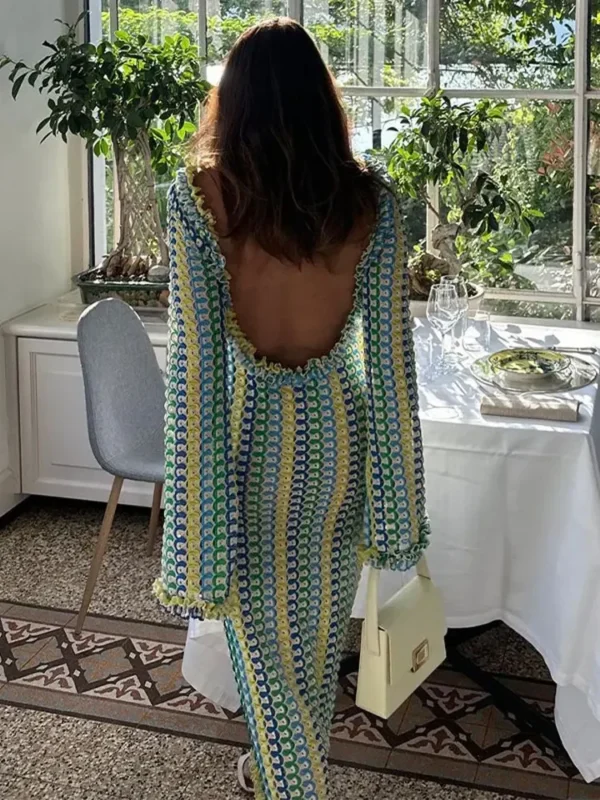Elegant Contrast Color Knitted Maxi Dress For Summer Casual Wear - Image 5