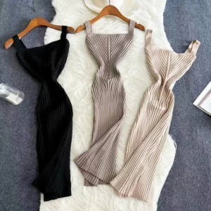Sexy Summer Knit Strap Bodycon Backless Midi Beach Sundress