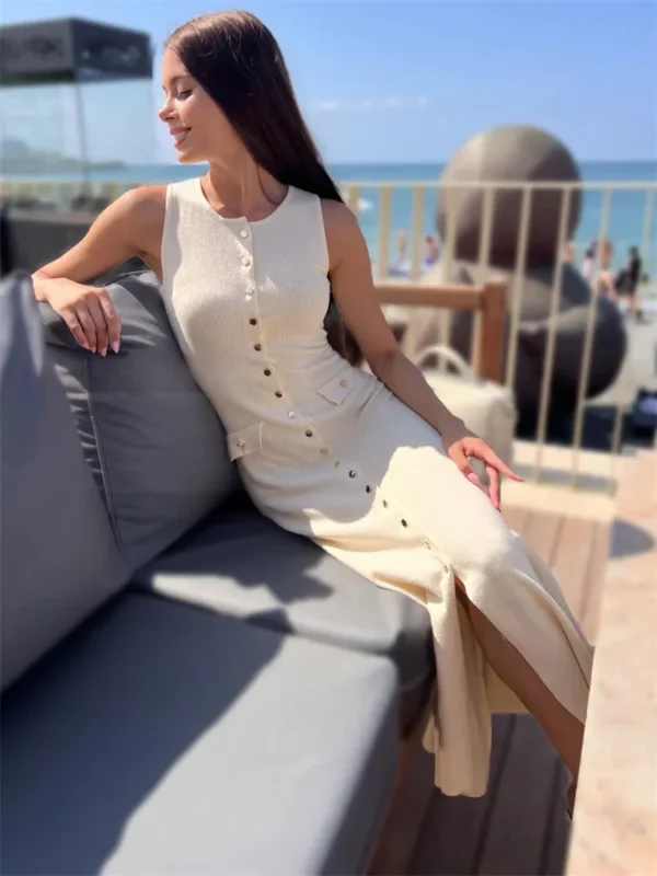 Tossy Knit Ribbed Maxi Dress Sleeveless Slim High Waist Elegant Wear - Image 4