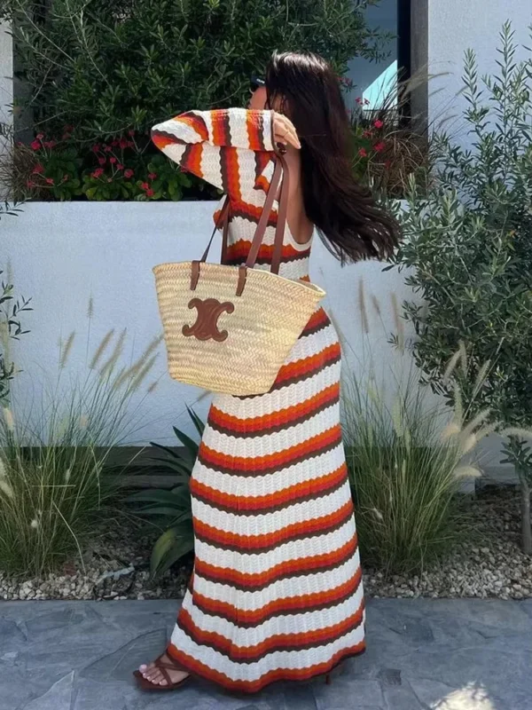 Elegant Knitted Maxi Dress For Women Autumn Beach Party Wear - Image 4
