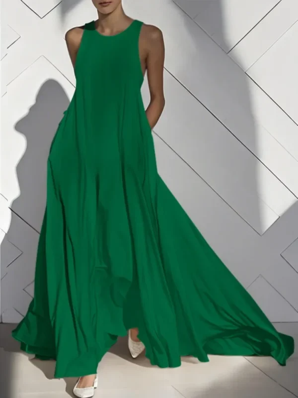 Urban Solid Color Sleeveless Maxi Dress With Pockets For Summer Party - Image 4
