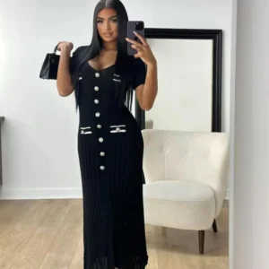 Elegant Knitted Bodycon Maxi Dress Short Sleeve Casual Streetwear