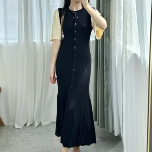 Elegant Slimming Knitted Mermaid Dress Hollow Fishtail Summer Spring