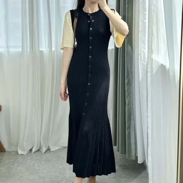 Elegant Slimming Knitted Mermaid Dress Hollow Fishtail Summer Spring