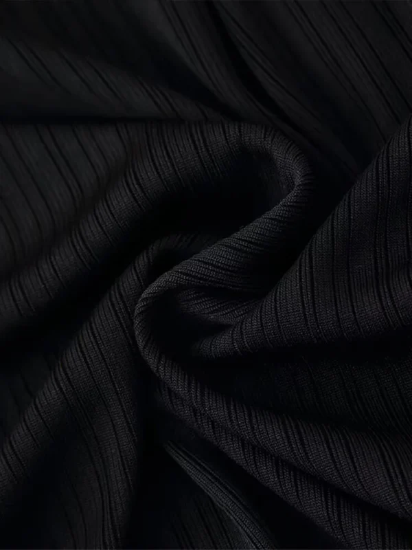 Elegant Knitted V-Neck Patchwork Long Puff Sleeve Dress For Women - Image 10