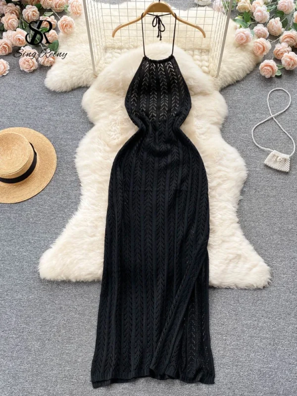 Singreiny Sexy Backless Knitted Halter Dress For Beach Vacation Wear - Image 7
