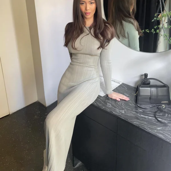 Slim Knit Maxi Dress For Women Elegant Casual Summer Party Wear - Image 4