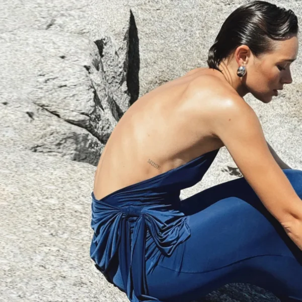 Elegant Blue Halter Backless Maxi Dress For Summer Parties Wear - Image 2