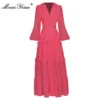 MoaaYina Autumn Green Maxi Dress With V-Collar Lantern Sleeves - Image 10