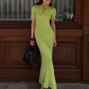 Taruxy Elegant Slim Knitted Long Dress For Women Summer 2025