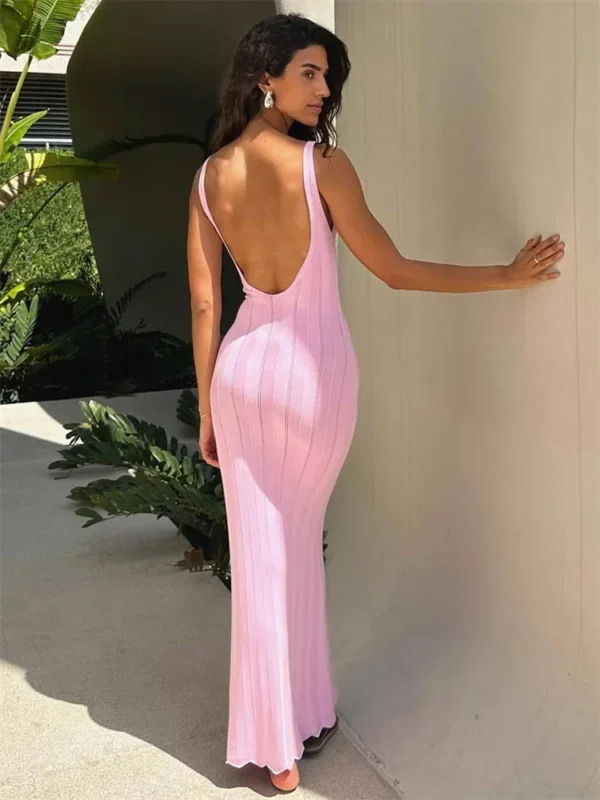 Tossy Summer Knit Backless Hollow Out Maxi Beach Holiday Dress - Image 5