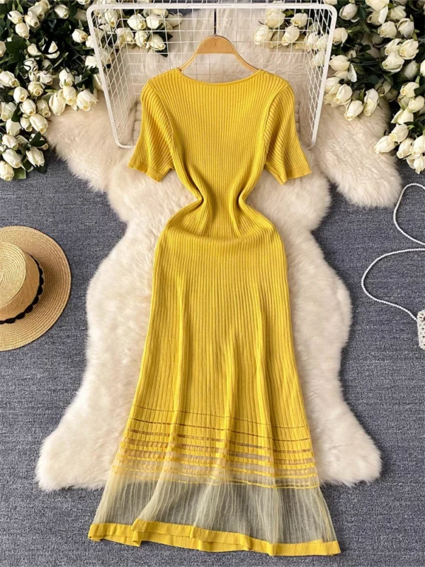 Elegant Stripe Knit Long Dress For Women Summer 2025 Casual Wear - Image 6