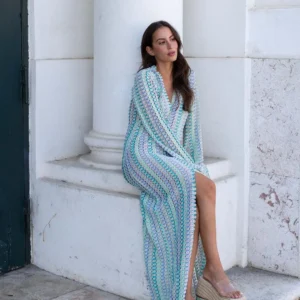 Sexy Colorful Crochet Dress Flare Sleeve Split Casual Party Outfit