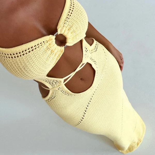 Women's Halter Knit Dress Sleeveless Cutout Slim Beach Outfit - Image 8