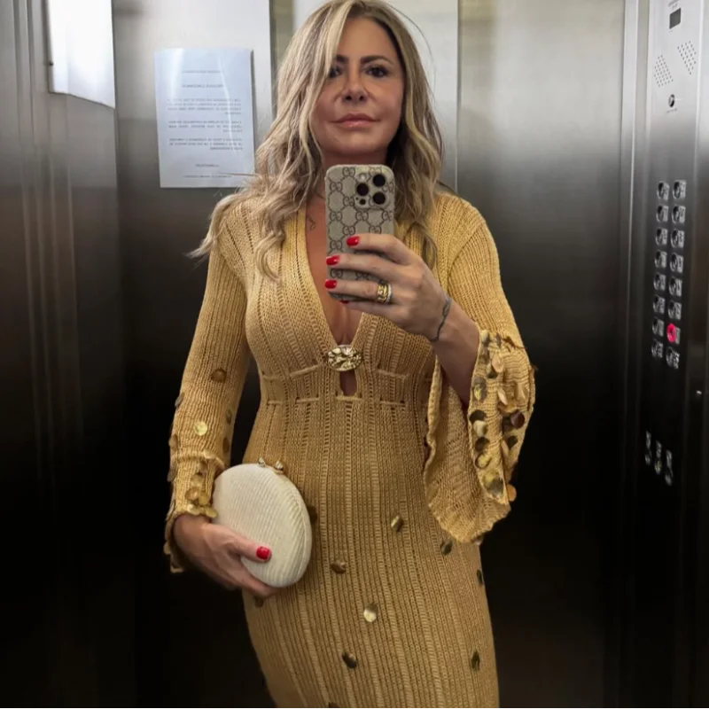 Shiny Sequin Knitted Maxi Dress Deep V Lace Up High Waist Party Wear - Image 7