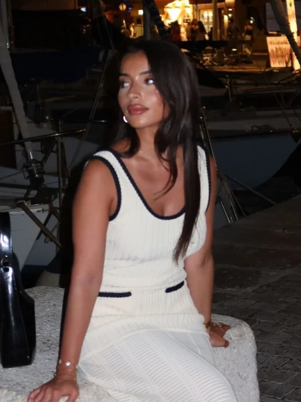 Fashion Contrast Sleeveless Knitted Maxi Dress Elegant High Waist - Image 3