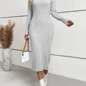 Knit Maxi Dresses Spring Autumn Slim Fit Knitted Midi Dress