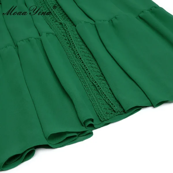 MoaaYina Autumn Green Maxi Dress With V-Collar Lantern Sleeves - Image 8