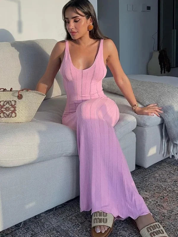 Tossy Summer Knit Backless Hollow Out Maxi Beach Holiday Dress