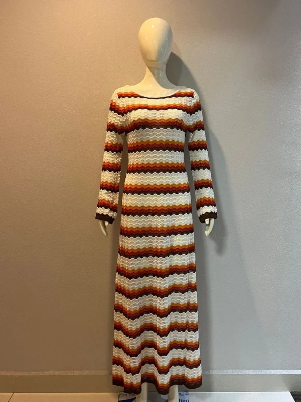 Elegant Knitted Maxi Dress For Women Autumn Beach Party Wear - Image 10