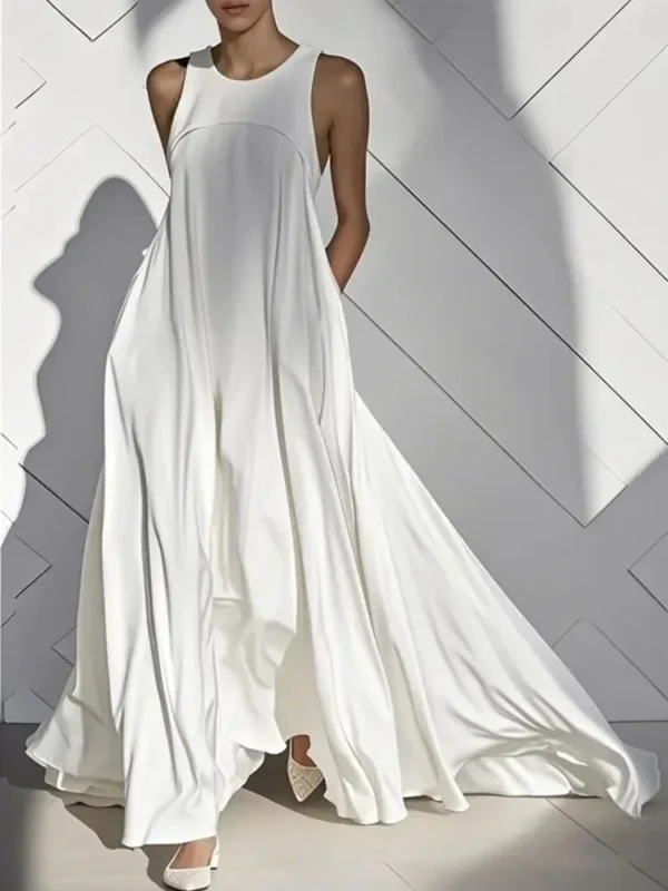 Urban Solid Color Sleeveless Maxi Dress With Pockets For Summer Party - Image 8