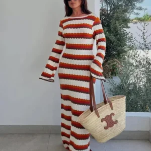 Elegant Knitted Maxi Dress For Women Autumn Beach Party Wear