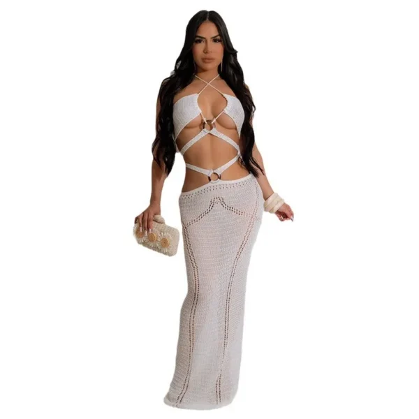 Elegant Crochet Strapless Knit Maxi Dress For Summer Party - Image 2