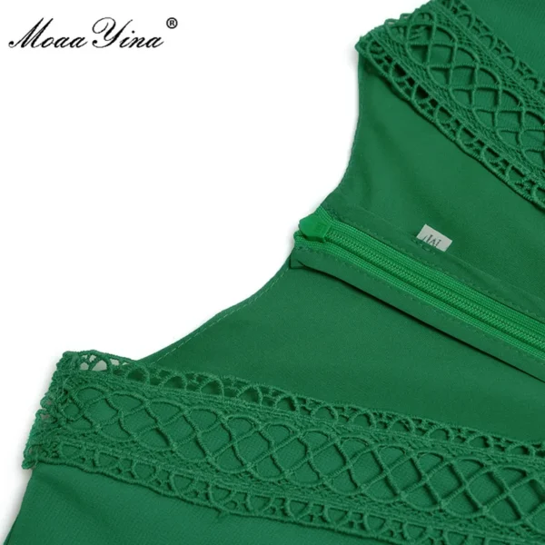 MoaaYina Autumn Green Maxi Dress With V-Collar Lantern Sleeves - Image 6