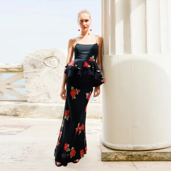 Elegant Knitted Blue Sleeveless Backless Long Dress For Lady Party - Image 8