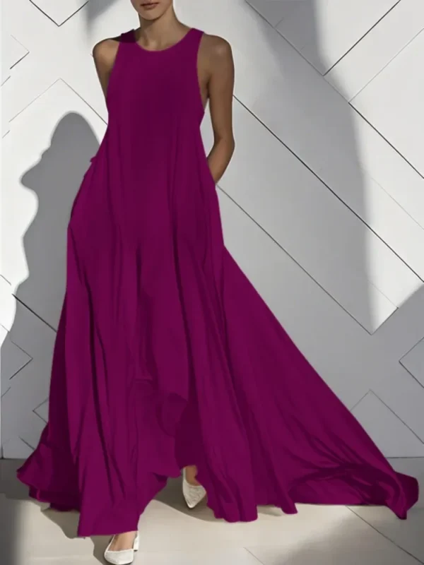 Urban Solid Color Sleeveless Maxi Dress With Pockets For Summer Party - Image 2