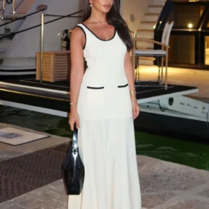 Fashion Contrast Sleeveless Knitted Maxi Dress Elegant High Waist