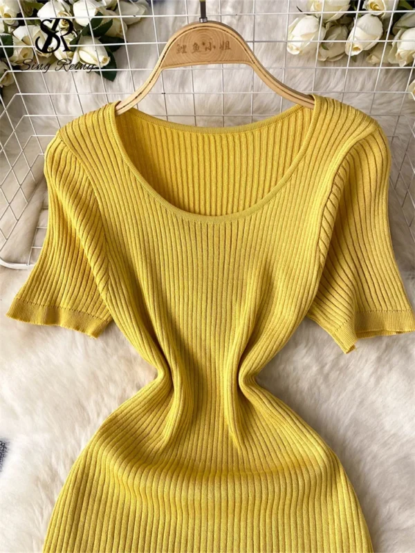 Elegant Stripe Knit Long Dress For Women Summer 2025 Casual Wear - Image 8
