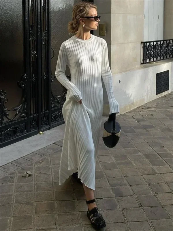 Tossy Lace-Up Knit Maxi Dress Autumn High Waist Patchwork Style - Image 6