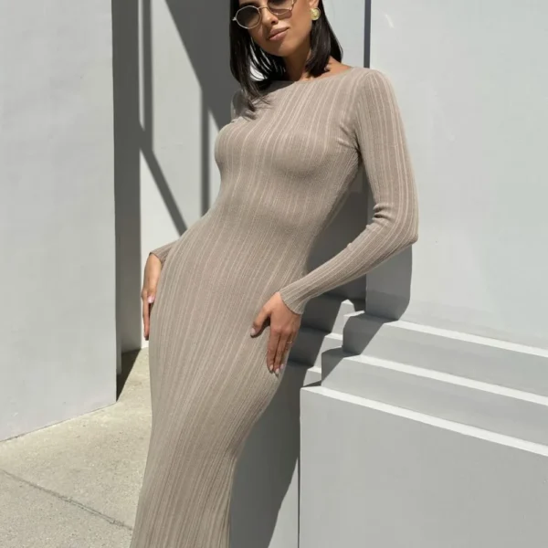 Slim Knit Maxi Dress For Women Elegant Casual Summer Party Wear - Image 11
