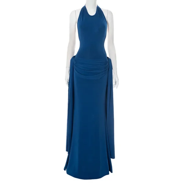 Elegant Blue Halter Backless Maxi Dress For Summer Parties Wear - Image 10