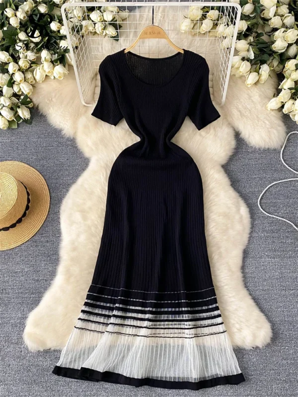 Elegant Stripe Knit Long Dress For Women Summer 2025 Casual Wear - Image 5