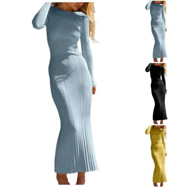 Women Ribbed Knit Bodycon Maxi Sweater Dress For Fall Outfit - Image 6