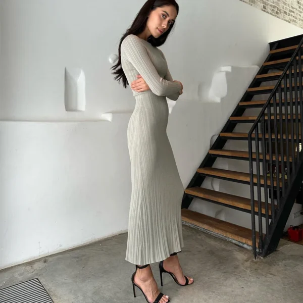 Slim Knit Maxi Dress For Women Elegant Casual Summer Party Wear - Image 6