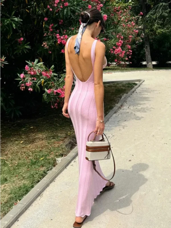Tossy Summer Knit Backless Hollow Out Maxi Beach Holiday Dress - Image 4