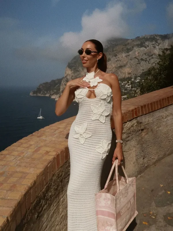 Sexy 3D Flower Knitted Halter Dress For Summer Beach Vacation - Image 2