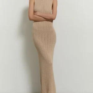 Knit Maxi Dresses Sleeveless Hollow Out Slim Long Dress Women