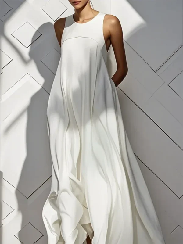 Urban Solid Color Sleeveless Maxi Dress With Pockets For Summer Party - Image 11