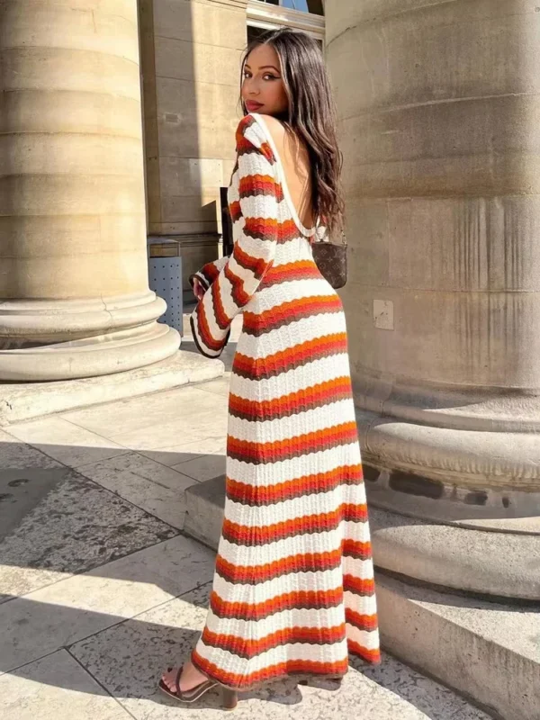 Elegant Knitted Maxi Dress For Women Autumn Beach Party Wear - Image 6