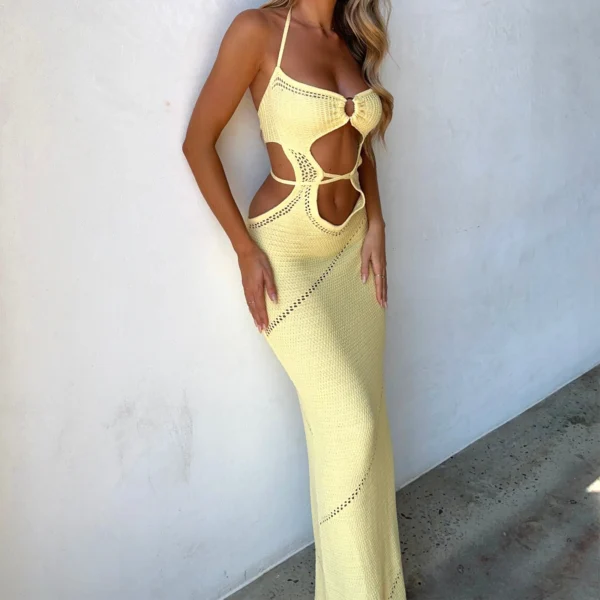 Women's Halter Knit Dress Sleeveless Cutout Slim Beach Outfit - Image 4