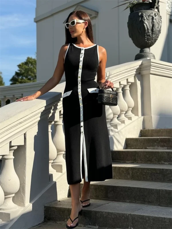 Tossy Knit Ribbed Maxi Dress Sleeveless Slim High Waist Elegant Wear - Image 8