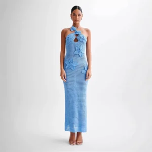 Knit Maxi Dresses Hollow Out Halter Bodycon Summer Dress Women